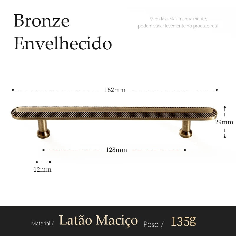 Puxador Feltre Bronze Envelhecido Alça 128 mm - medidas