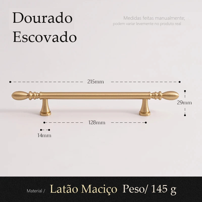 Puxador Teramo Dourado Escovado Alça 128 mm - medidas