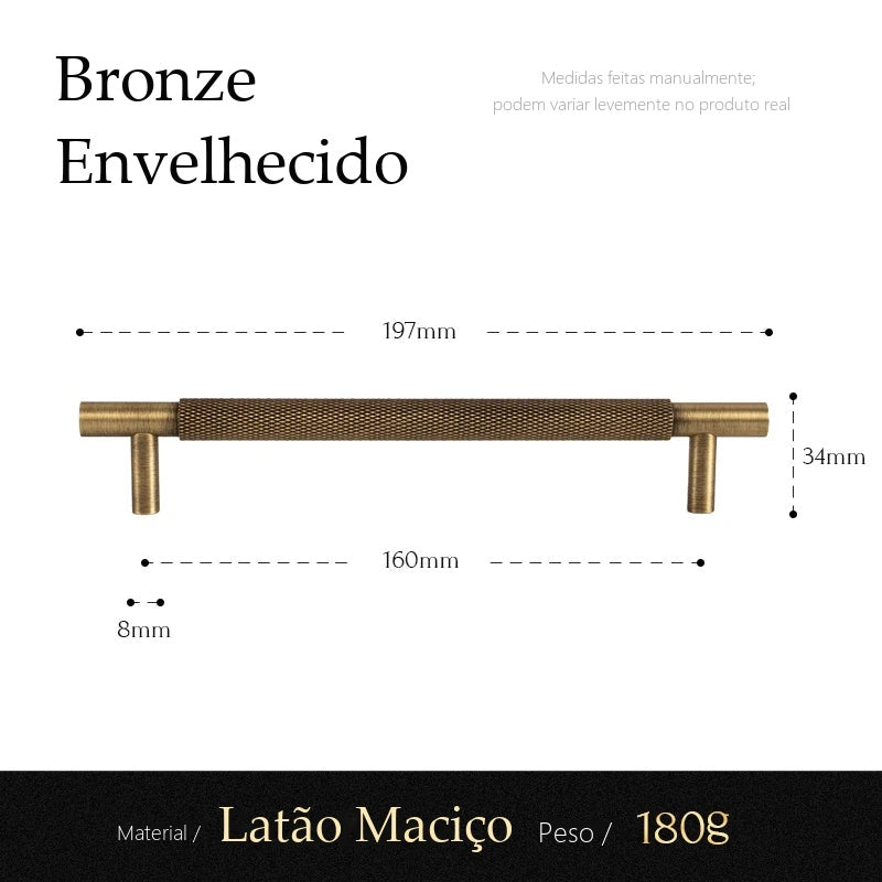 Puxador Termoli Bronze Envelhecido Alça 160 mm - medidas
