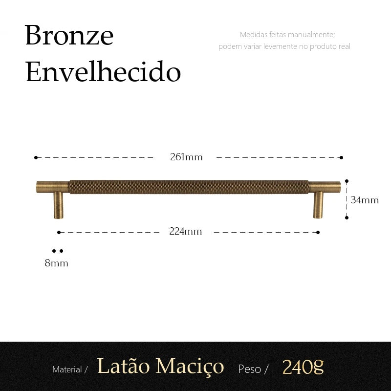 Puxador Termoli Bronze Envelhecido Alça 224 mm - medidas