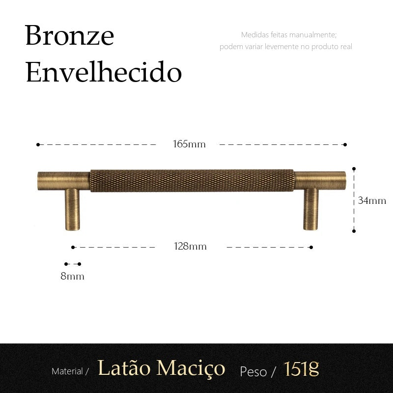 Puxador Termoli Bronze Envelhecido Alça 128 mm - medidas
