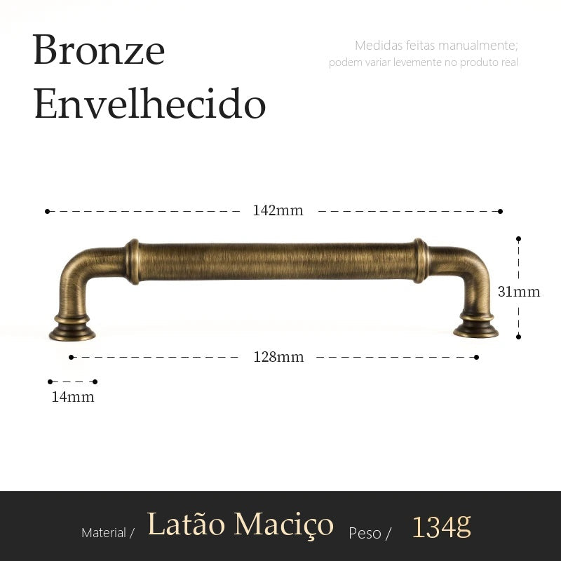 Puxador Trento Bronze Envelhecido Alça 128 mm - medidas