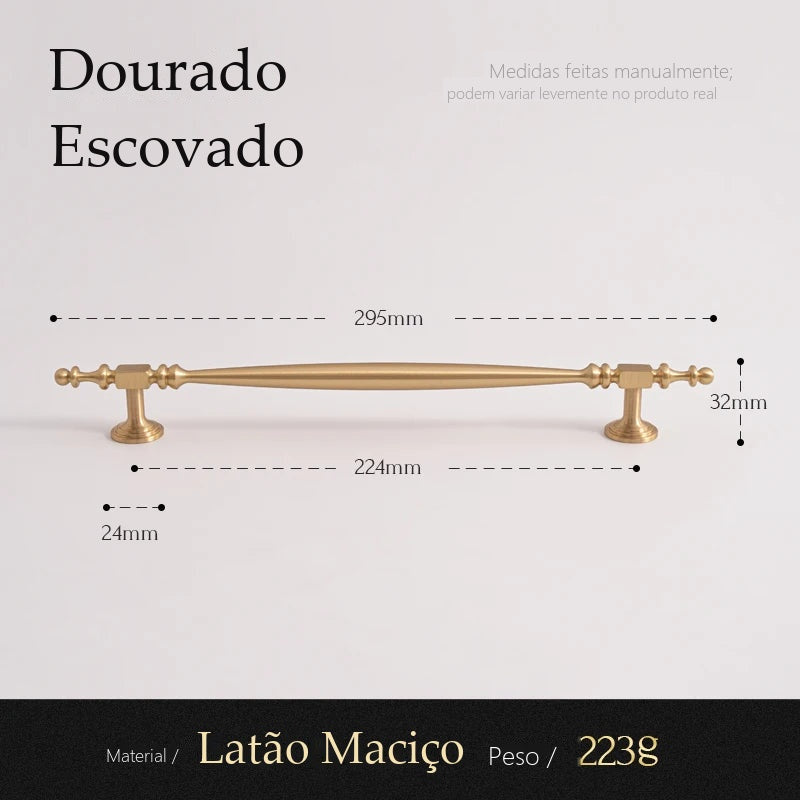 Puxador Udine Dourado Escovado Alça 224 mm - medidas