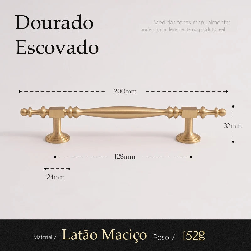 Puxador Udine Dourado Escovado Alça 128 mm - medidas