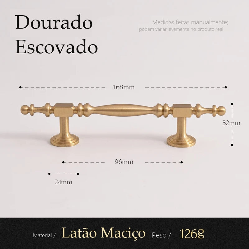 Puxador Udine Dourado Escovado Alça 96 mm - medidas