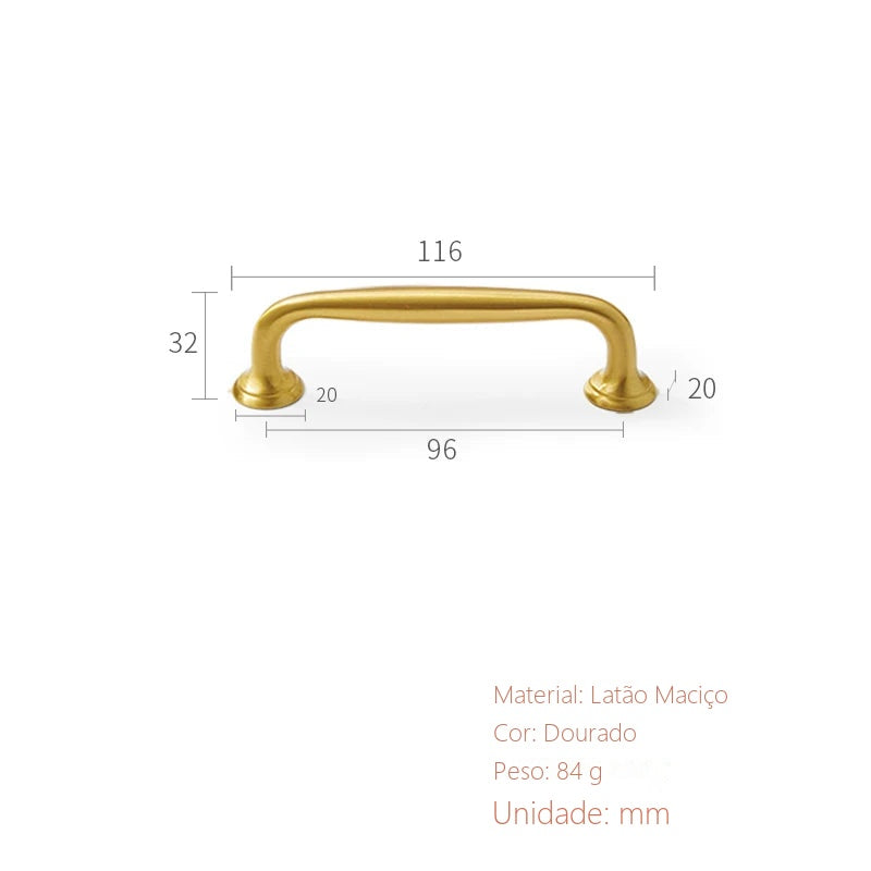 Puxador Urbino Dourado Escovado Alça 96 mm - medidas