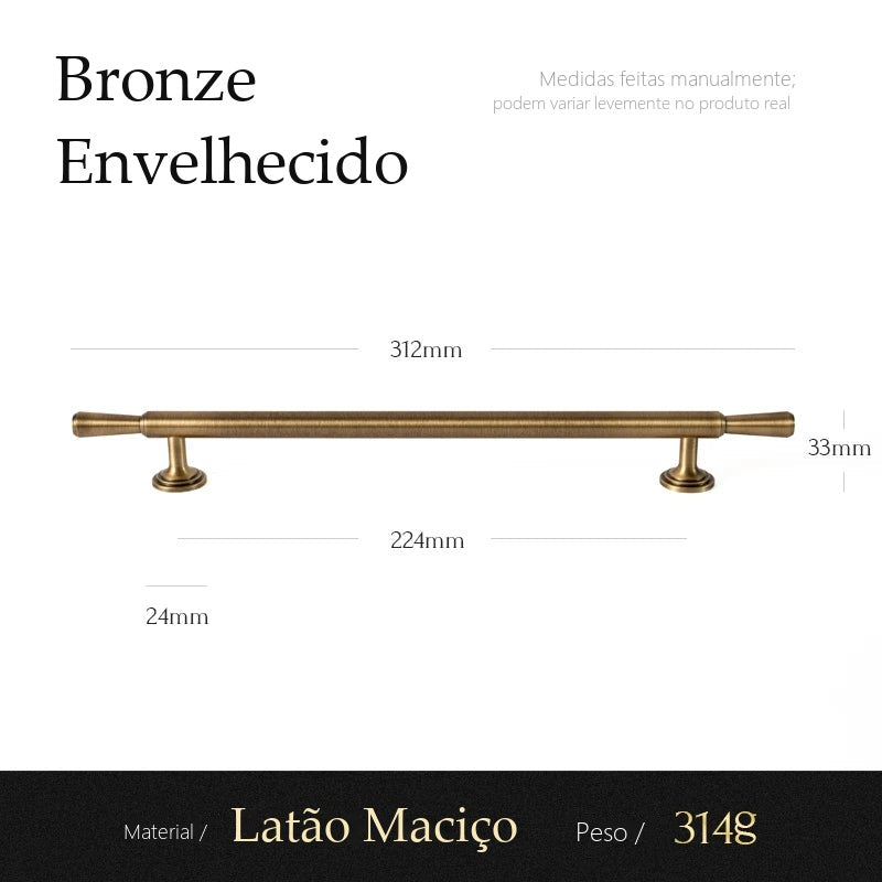 Puxador Varese Bronze Envelhecido Alça 224 mm - medidas