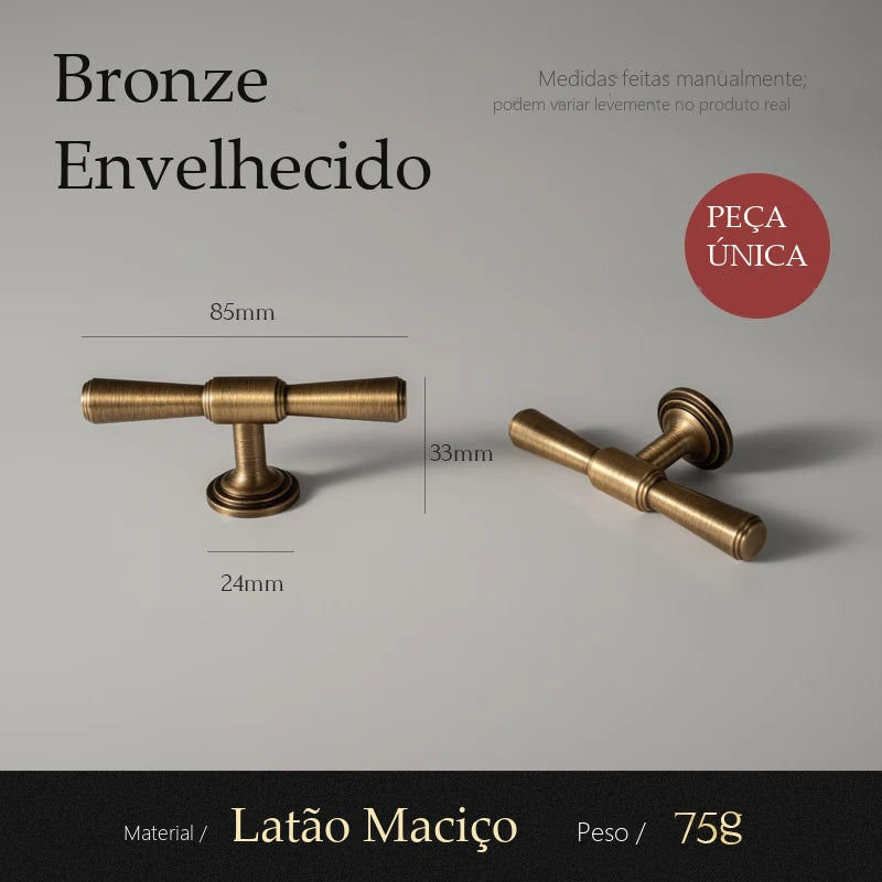 Puxador Varese Bronze Envelhecido Barra T 85 mm - medidas