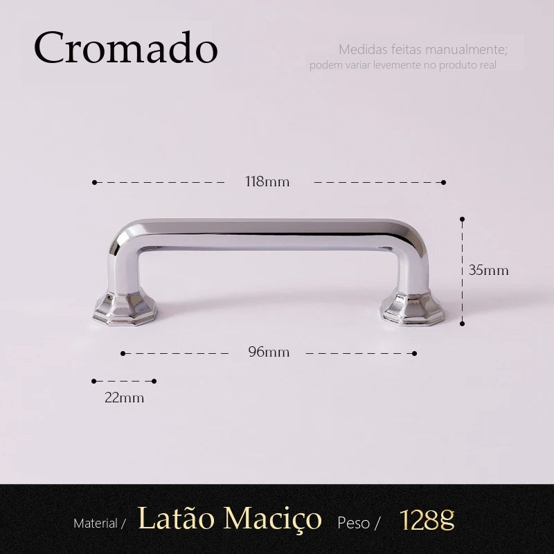 Puxador Vasto Cromado Alça 96 mm - medidas