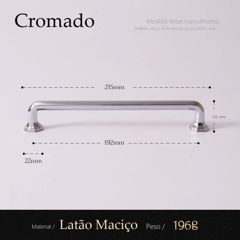 Puxador Vasto Cromado Alça 192 mm - medidas