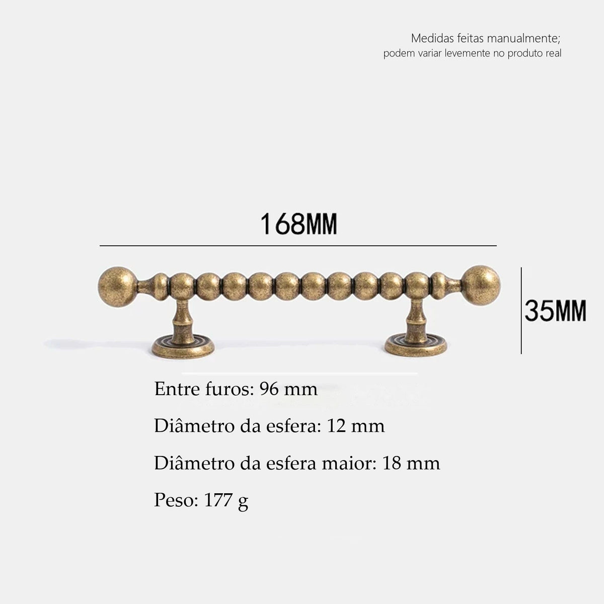 Puxador Verbania Bronze Envelhecido Alça 96 mm - medidas