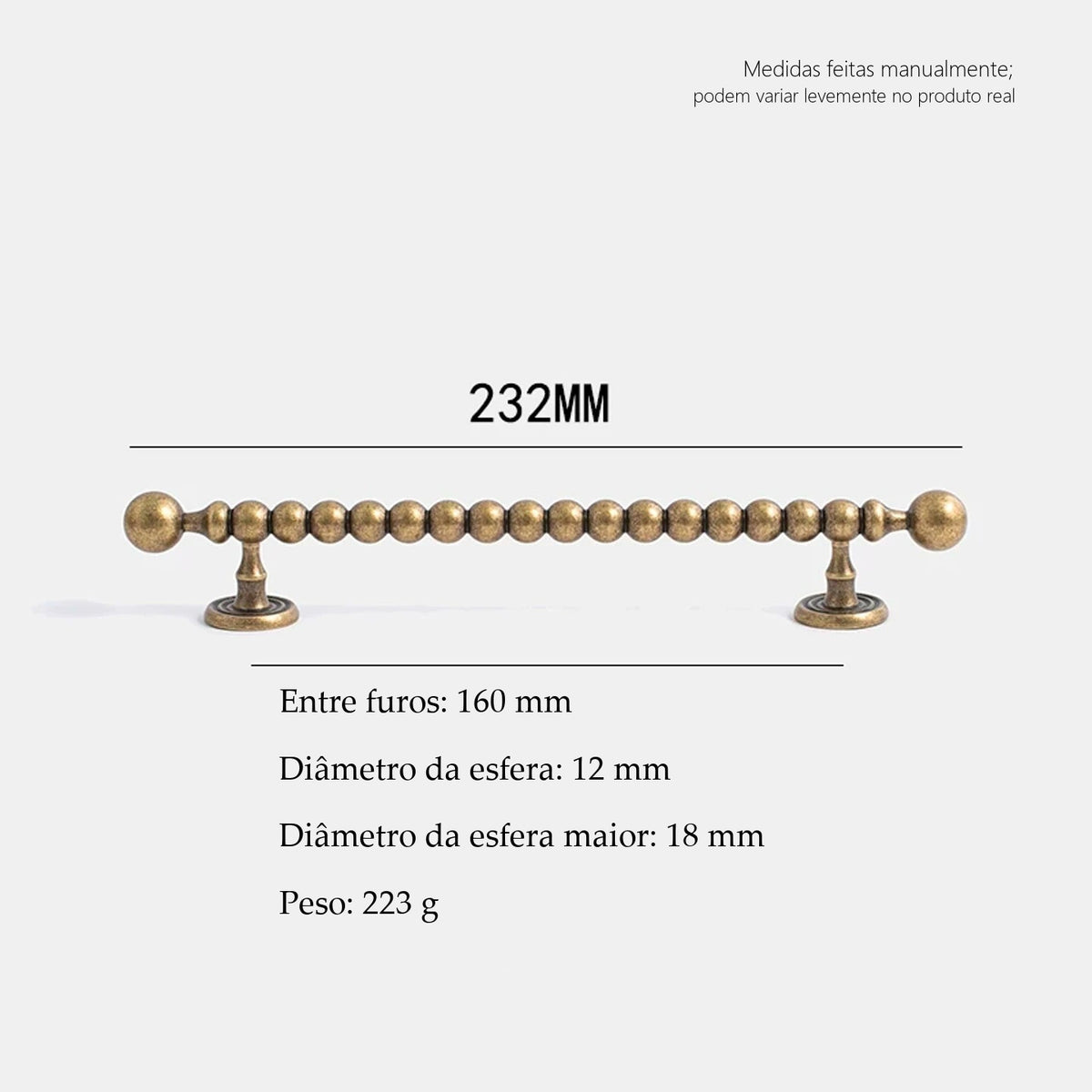 Puxador Verbania Bronze Envelhecido Alça 160 mm - medidas
