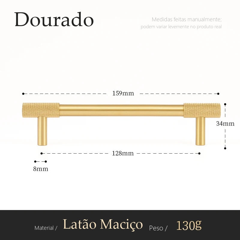 Puxador Viterbo Dourado Escovado Alça 128 mm - medidas