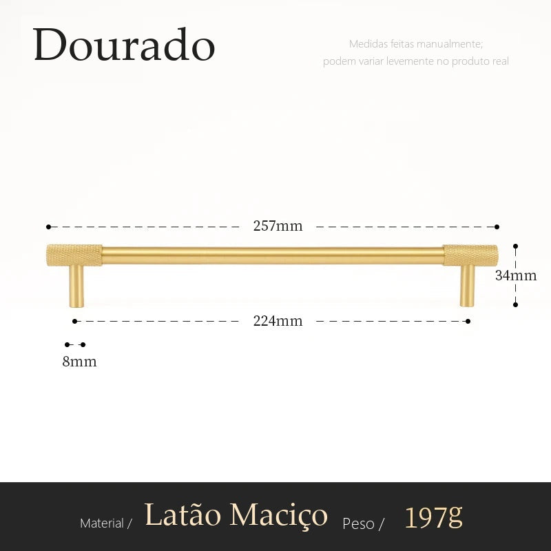 Puxador Viterbo Dourado Escovado Alça 224 mm - medidas