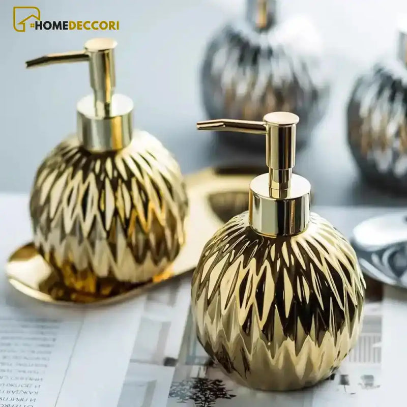 A Fazer Dispenser Sabonete Ou Shampoo- Ceramica E Aço Inox Gold Gleam