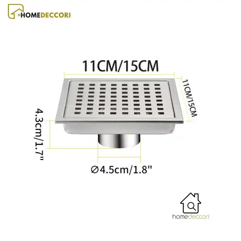 Ralo De Banheiro Quadrado Inox Grelha Com Coletor 11Cm/15Cm Cromado 01 / 11 Cm Entrega 15 Á 18 Dias