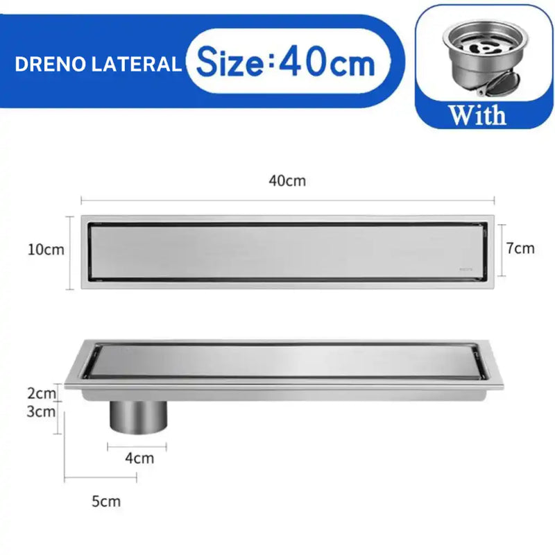 A Fazer Ralo De Piso Oculto Linear Inox Completo Mirage Niquel/40Cm Dreno Lateral / Entrega De 15