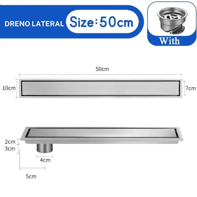 A Fazer Ralo De Piso Oculto Linear Inox Completo Mirage Niquel/50Cm Dreno Lateral / Entrega De 15