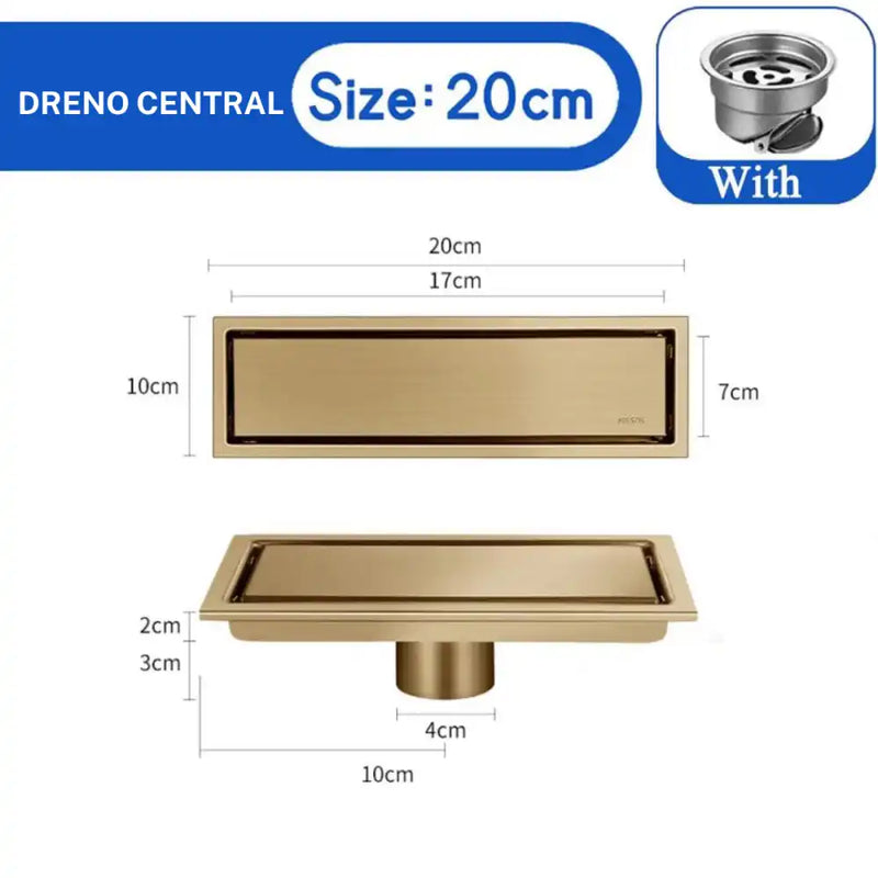 A Fazer Ralo De Piso Oculto Linear Inox Completo Mirage Ouro Escovado/20Cm / Entrega De 15 Á 18