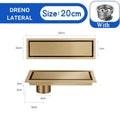 A Fazer Ralo De Piso Oculto Linear Inox Completo Mirage Ouro Escovado/20Cm Dreno Lateral / Entrega