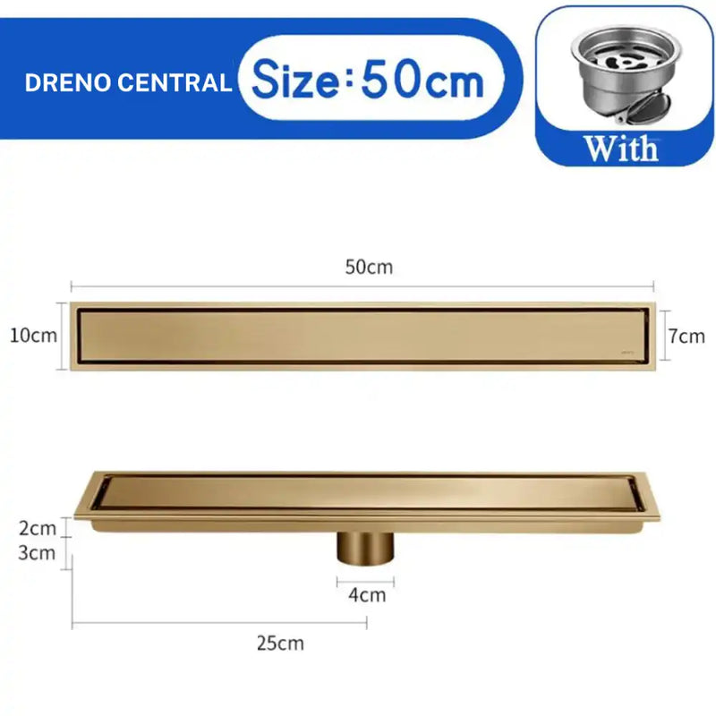 A Fazer Ralo De Piso Oculto Linear Inox Completo Mirage Ouro Escovado/50Cm / Entrega De 15 Á 18