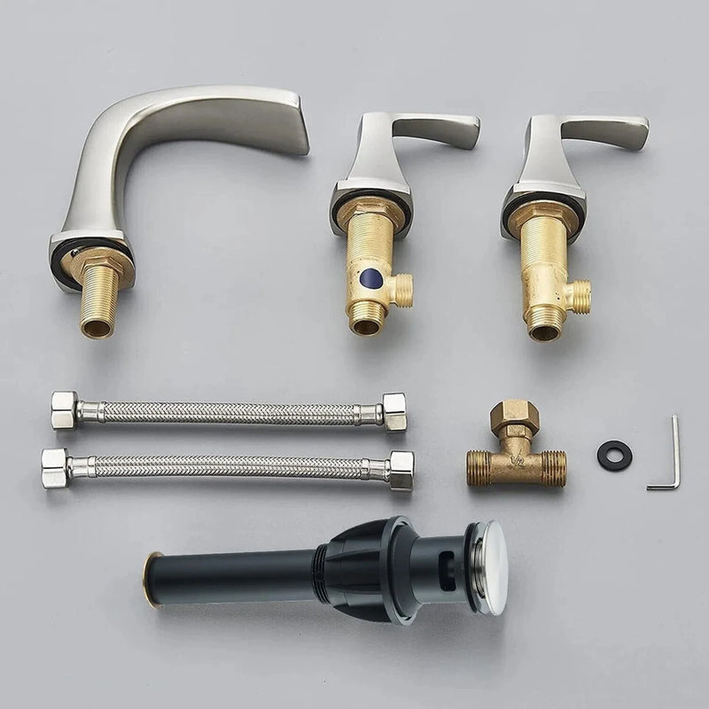 Brushed Nickel 8" Widespread Waterfall Bathroom Sink Faucet Mixer Tap with Drain|204808570595