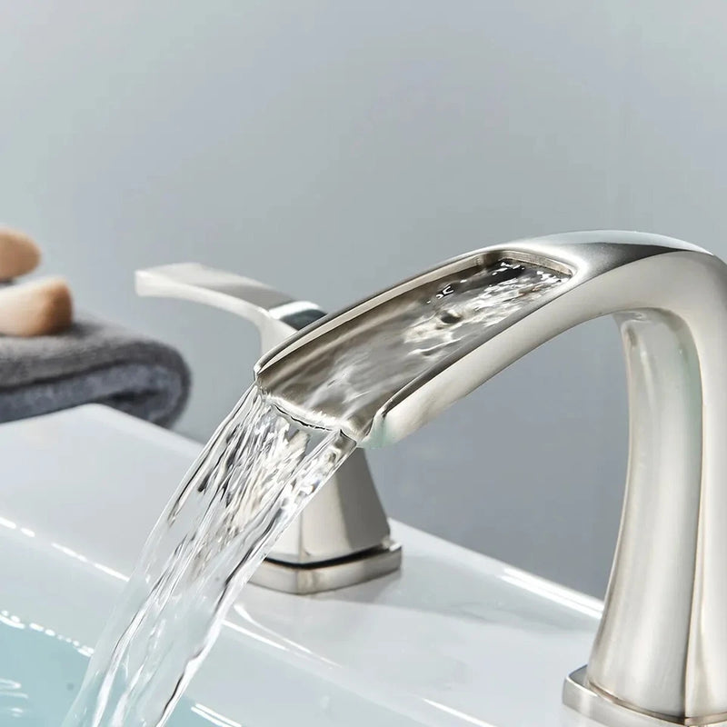 Brushed Nickel 8" Widespread Waterfall Bathroom Sink Faucet Mixer Tap with Drain|204808570595