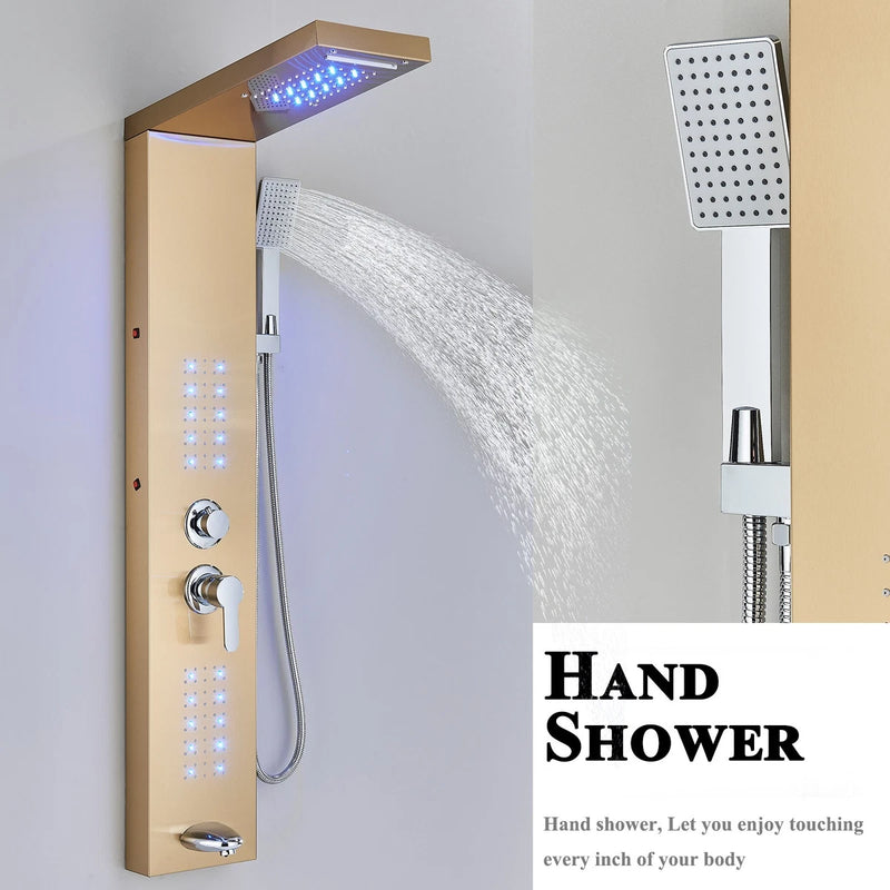 LED Rain Waterfall Shower Panel Tower System Stainless steel Body Massage Column|365778383351