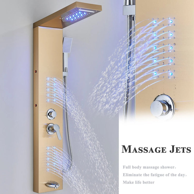 LED Rain Waterfall Shower Panel Tower System Stainless steel Body Massage Column|365778383351
