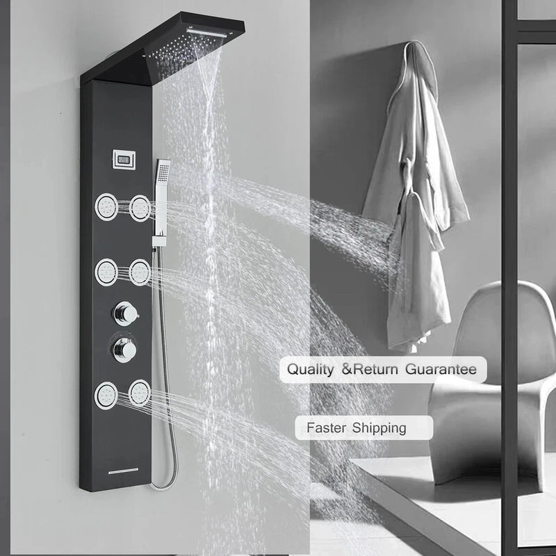 Black Shower Panel Tower System Mssage Body Jet Faucet Mixer Tap Stainless Steel|205651858557