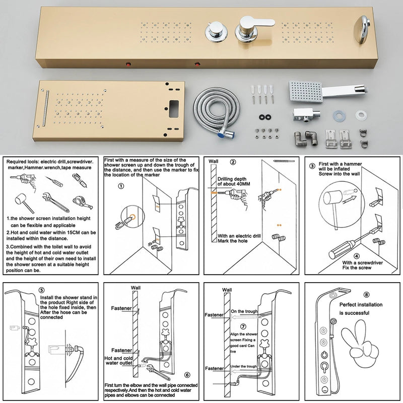 LED Rain Waterfall Shower Panel Tower System Stainless steel Body Massage Column|365778383351