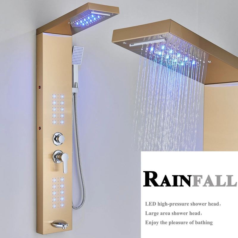 LED Rain Waterfall Shower Panel Tower System Stainless steel Body Massage Column|365778383351