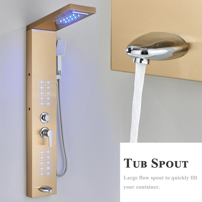 LED Rain Waterfall Shower Panel Tower System Stainless steel Body Massage Column|365778383351