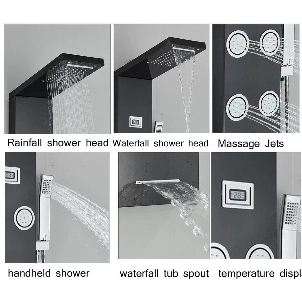 Black Shower Panel Tower System Mssage Body Jet Faucet Mixer Tap Stainless Steel|205651858557
