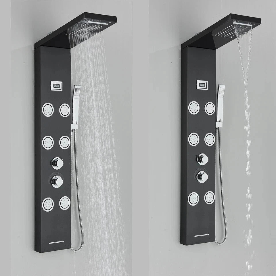 Black Shower Panel Tower System Mssage Body Jet Faucet Mixer Tap Stainless Steel|205651858557