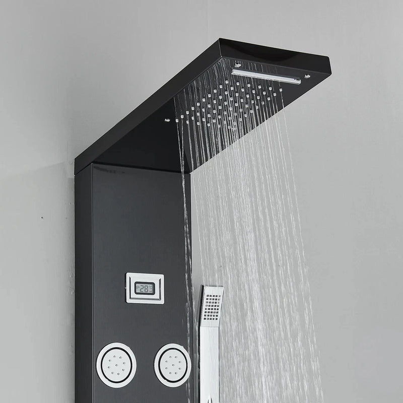 Black Shower Panel Tower System Mssage Body Jet Faucet Mixer Tap Stainless Steel|205651858557