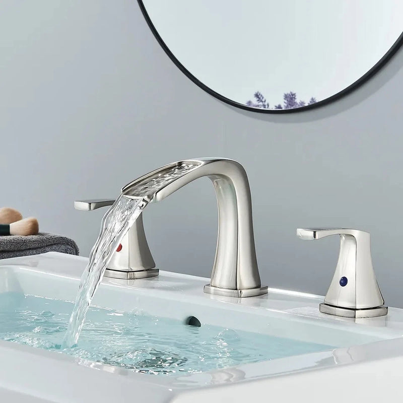 Brushed Nickel 8" Widespread Waterfall Bathroom Sink Faucet Mixer Tap with Drain|204808570595