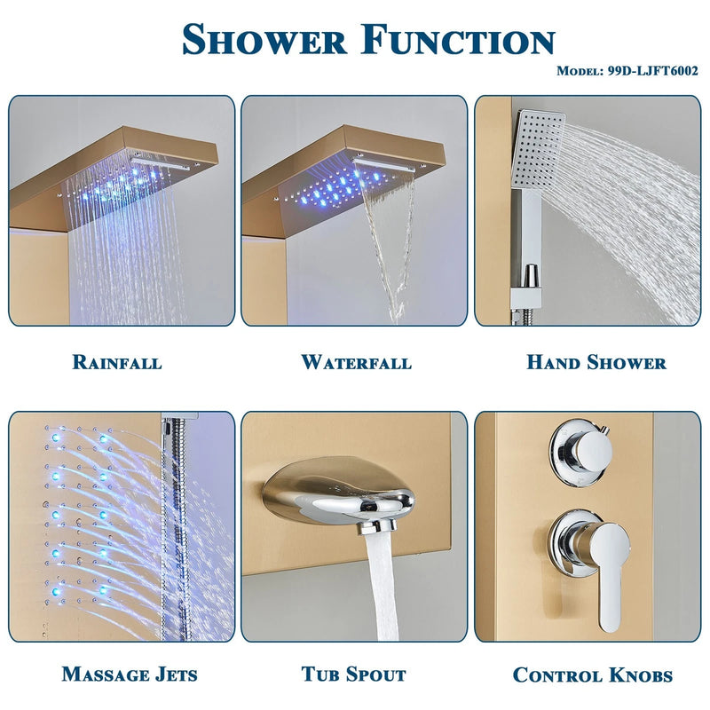 LED Rain Waterfall Shower Panel Tower System Stainless steel Body Massage Column|365778383351