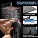 Chuveiro Gás Inox Quadrado Parede LED 40cm Completo ShowerLuxe