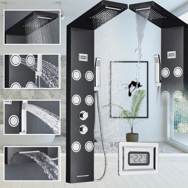 Black Shower Panel Tower System Mssage Body Jet Faucet Mixer Tap Stainless Steel|205651858557