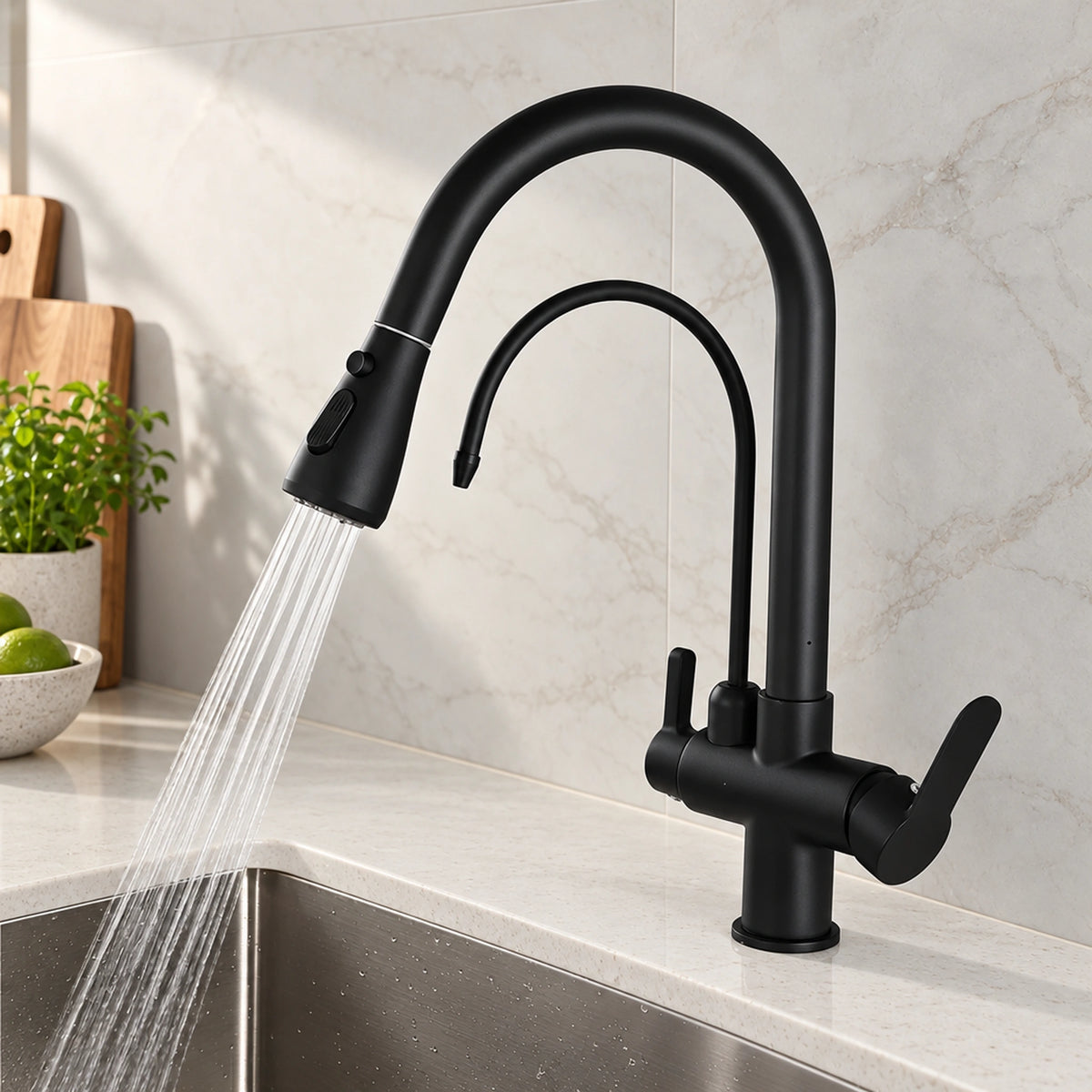 Torneira gourmet com Saída para Filtro preto fosco - Homedeccori