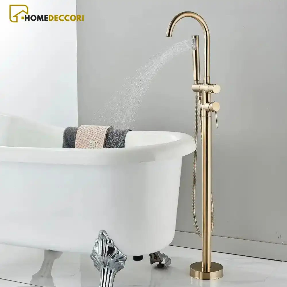 Torneira De Piso Para Banheira Misturador Ouro Escovado Contemporâneo Monocomando Harlem - Homedeccori