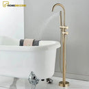 Torneira De Piso Para Banheira Misturador Ouro Escovado Contemporâneo Monocomando Harlem - Homedeccori