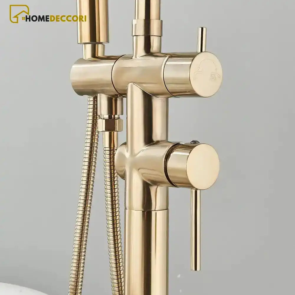 Torneira De Piso Para Banheira Misturador Ouro Escovado Contemporâneo Monocomando Harlem - Homedeccori