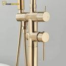 Torneira De Piso Para Banheira Misturador Ouro Escovado Contemporâneo Monocomando Harlem - Homedeccori