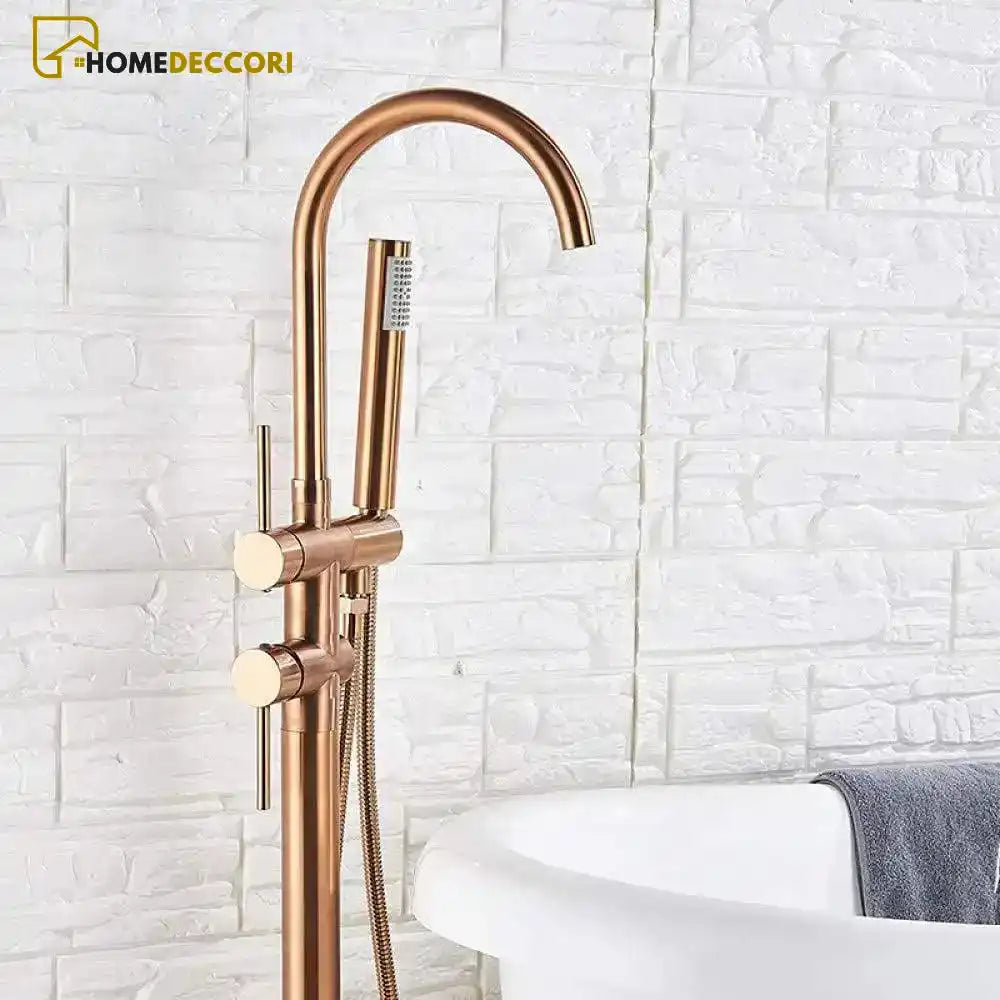 Torneira De Piso Para Banheira Misturador Rose Gold Contemporâneo Monocomando Harlem - Homedeccori