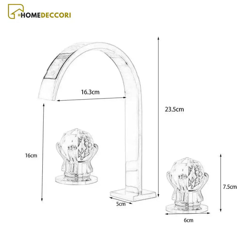 Torneira Dourada Duplo Comando Com Punhos Em Cristal Luxuosa Misturador Lux - Homedeccori