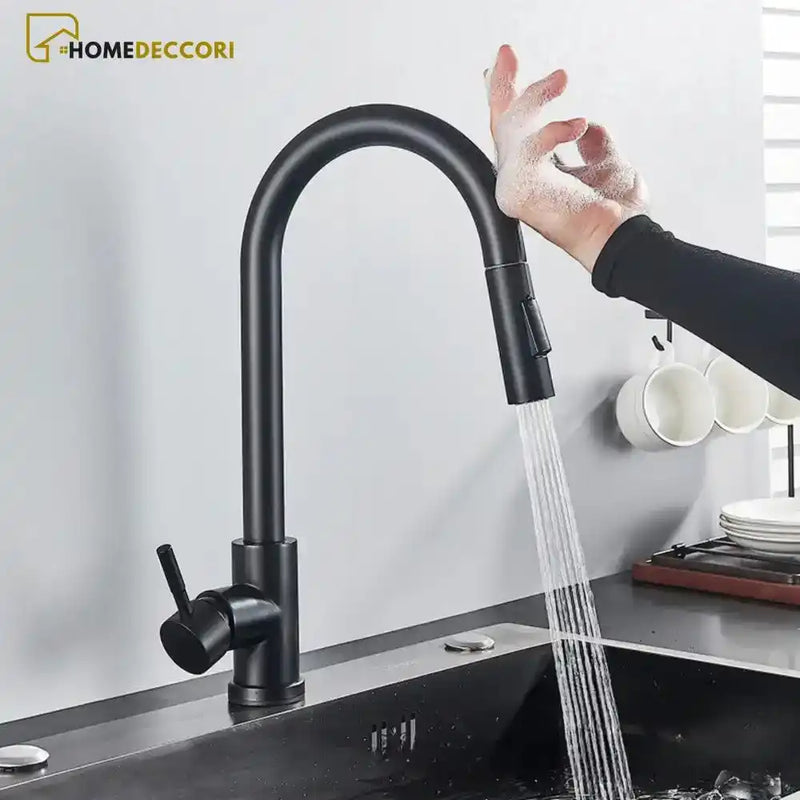 Torneira Gourmet Com Sensor Touch Inteligente Extensível Pull Down Bancada Senseplash Preto Fosco