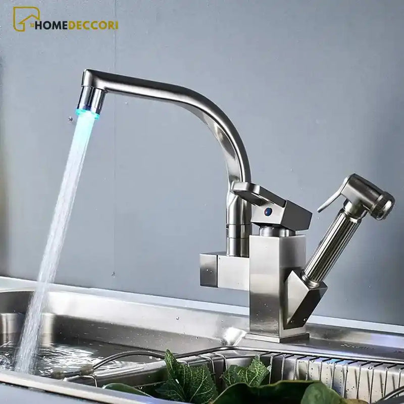 Torneira Gourmet Cozinha Monocomando Extensível Primepour Níquel Escovado C/ Led / Á Pronta