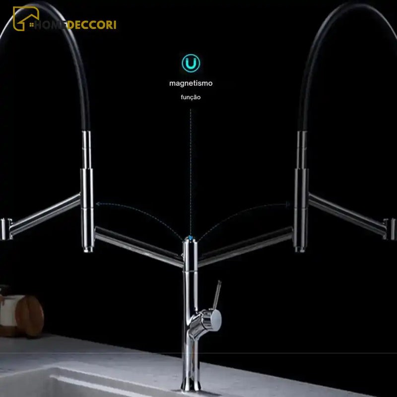 Torneira Gourmet Cozinha Monocomando Premium Luxo Dupla Funcionalidade extensível Arcadia - Homedeccori